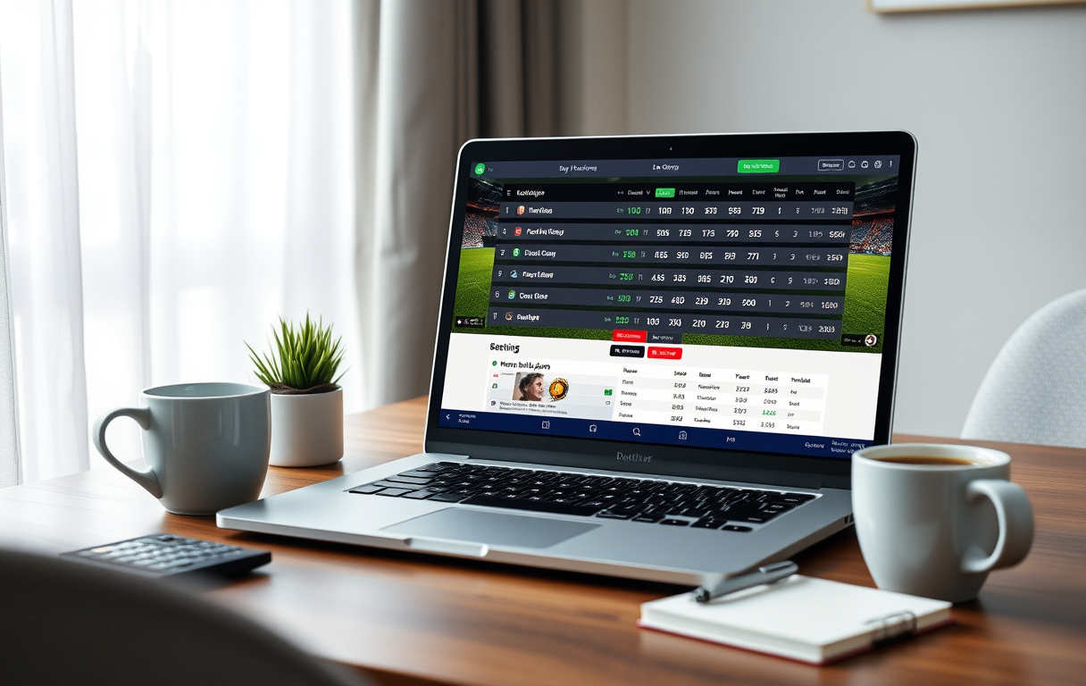 Norsk bettingskjerm med fotballodds og kalkulator på et bord.