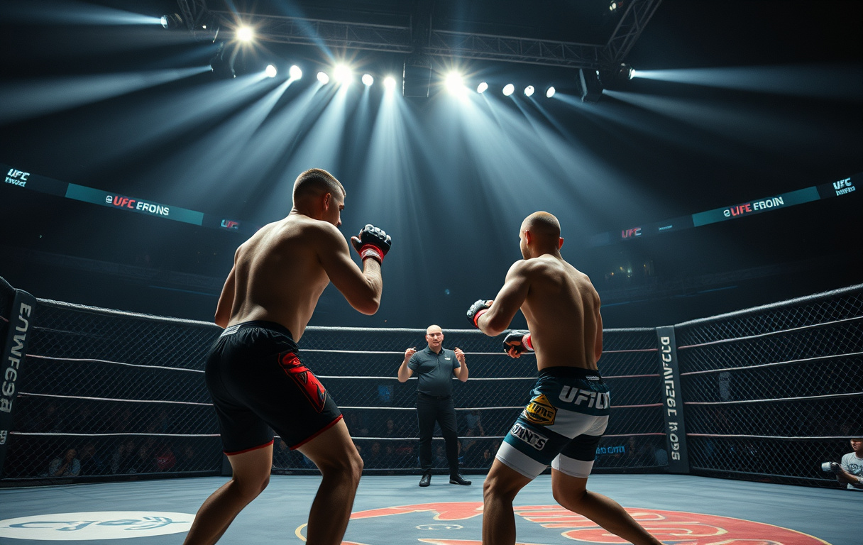 MMA-fight i oktagon med bettingodds på skjerm